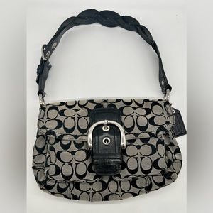 Coach Signature C Grey and Black with Buckle Braided Strap Shoulder Bag F11862